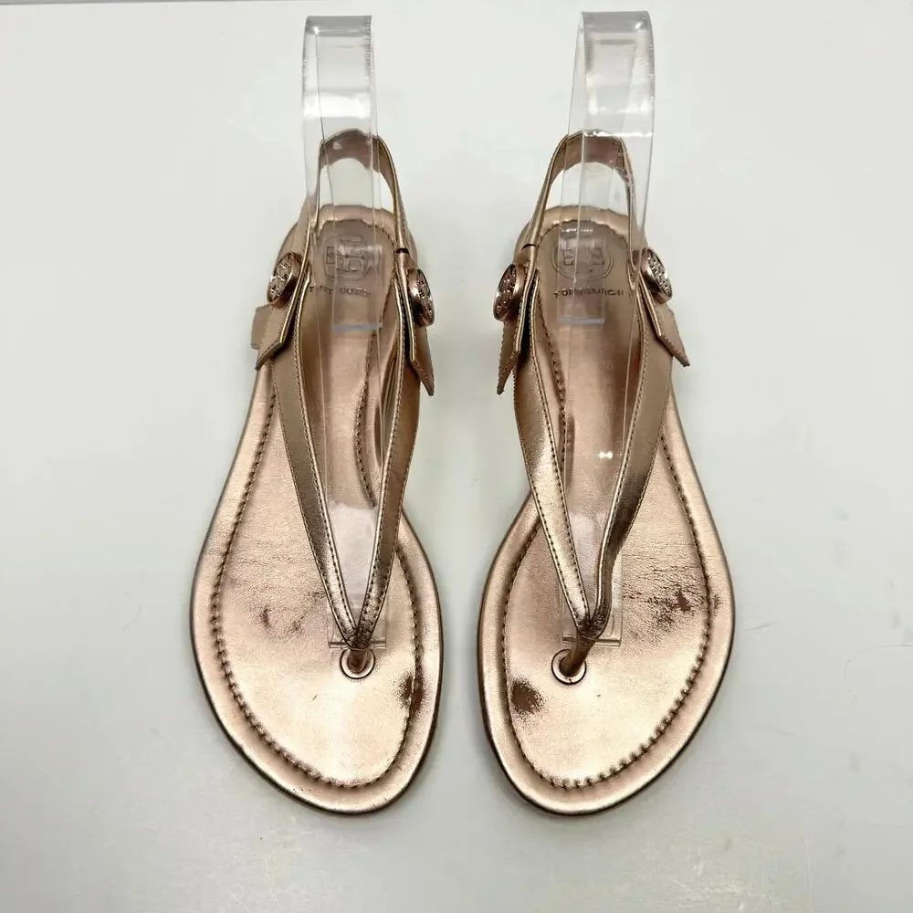 Tory Burch | Minnie Metallic Rose Gold Flat Slingback Flip Flop Travel Sandals